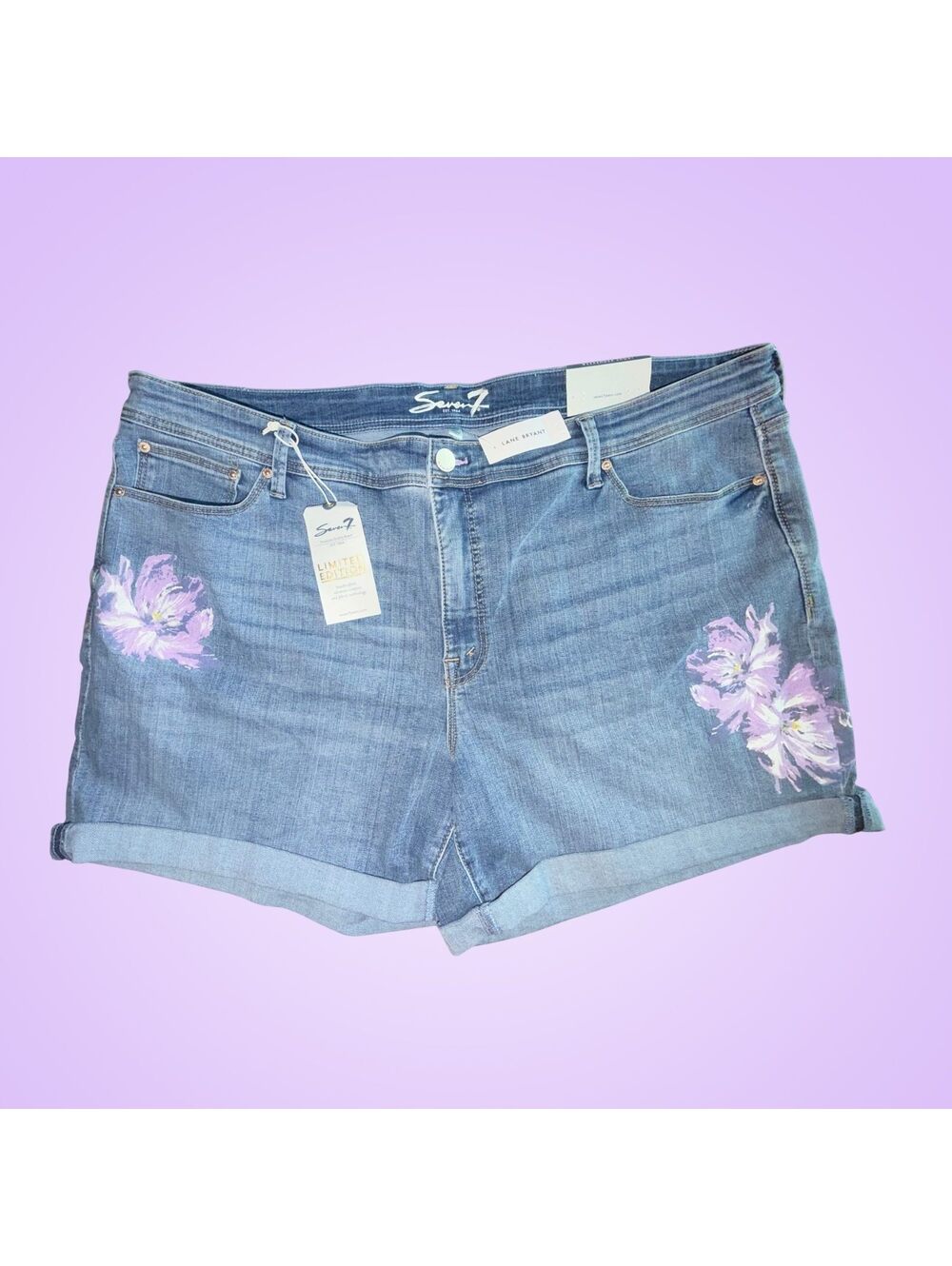 Womens Brand New Plus Size 24 Seven7 Limited Edition Floral Denim Weekend Shorts
